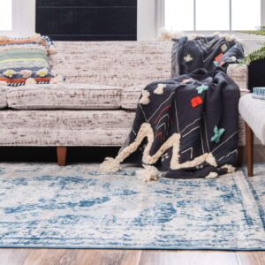 Unique Loom Sofia Collection Area Rug - Salle Garnier (9' x 12' 2" Rectangle, Blue/ Ivory)