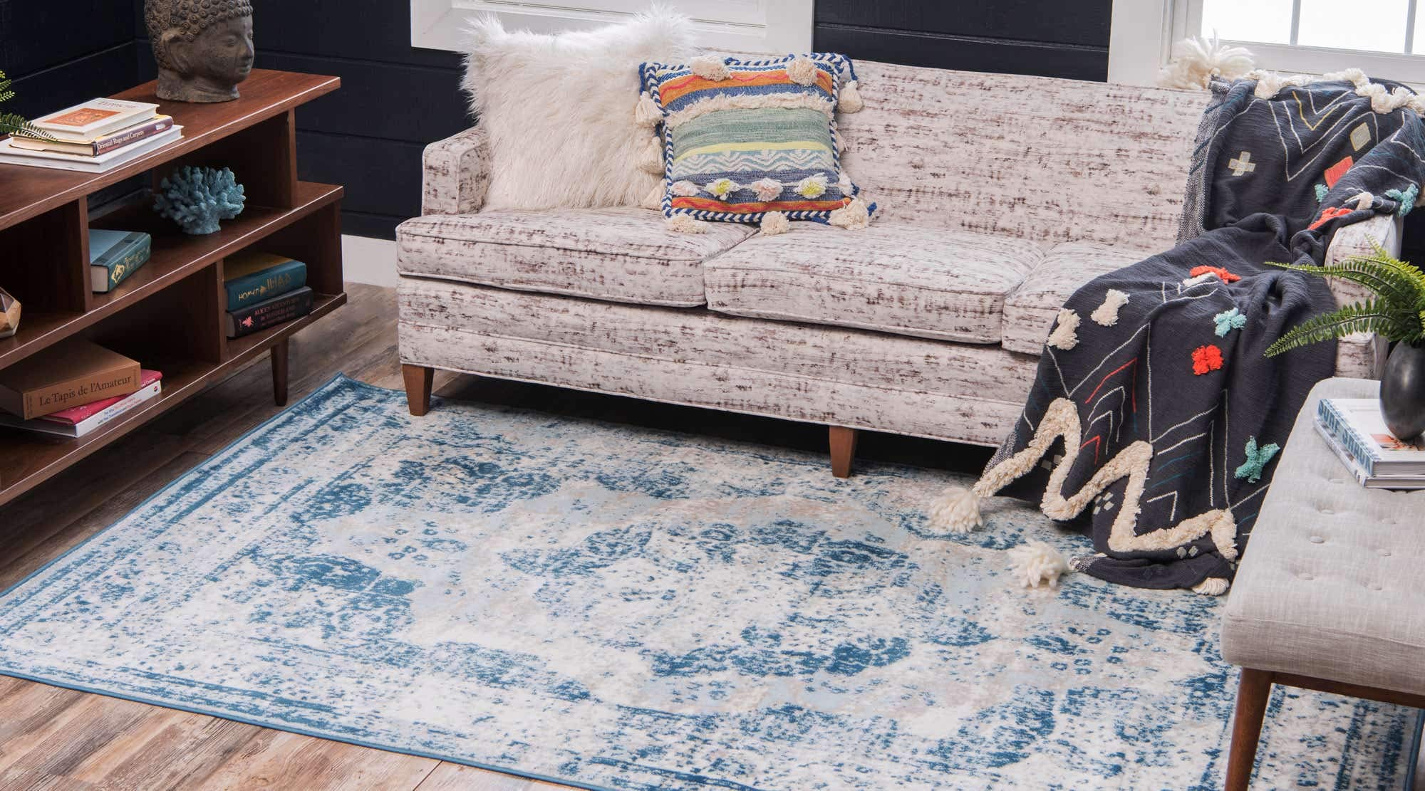 Unique Loom Sofia Collection Area Rug - Salle Garnier (9' x 12' 2" Rectangle, Blue/ Ivory)