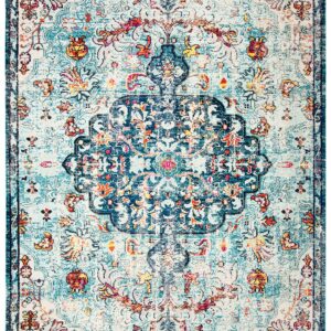 SAFAVIEH Madison Collection Area Rug - 9' x 12', Navy & Light Blue, Boho Chic Medallion Distressed Design, Non-Shedding & Easy Care, Ideal for High Traffic Areas in Living Room, Bedroom (MAD447K)