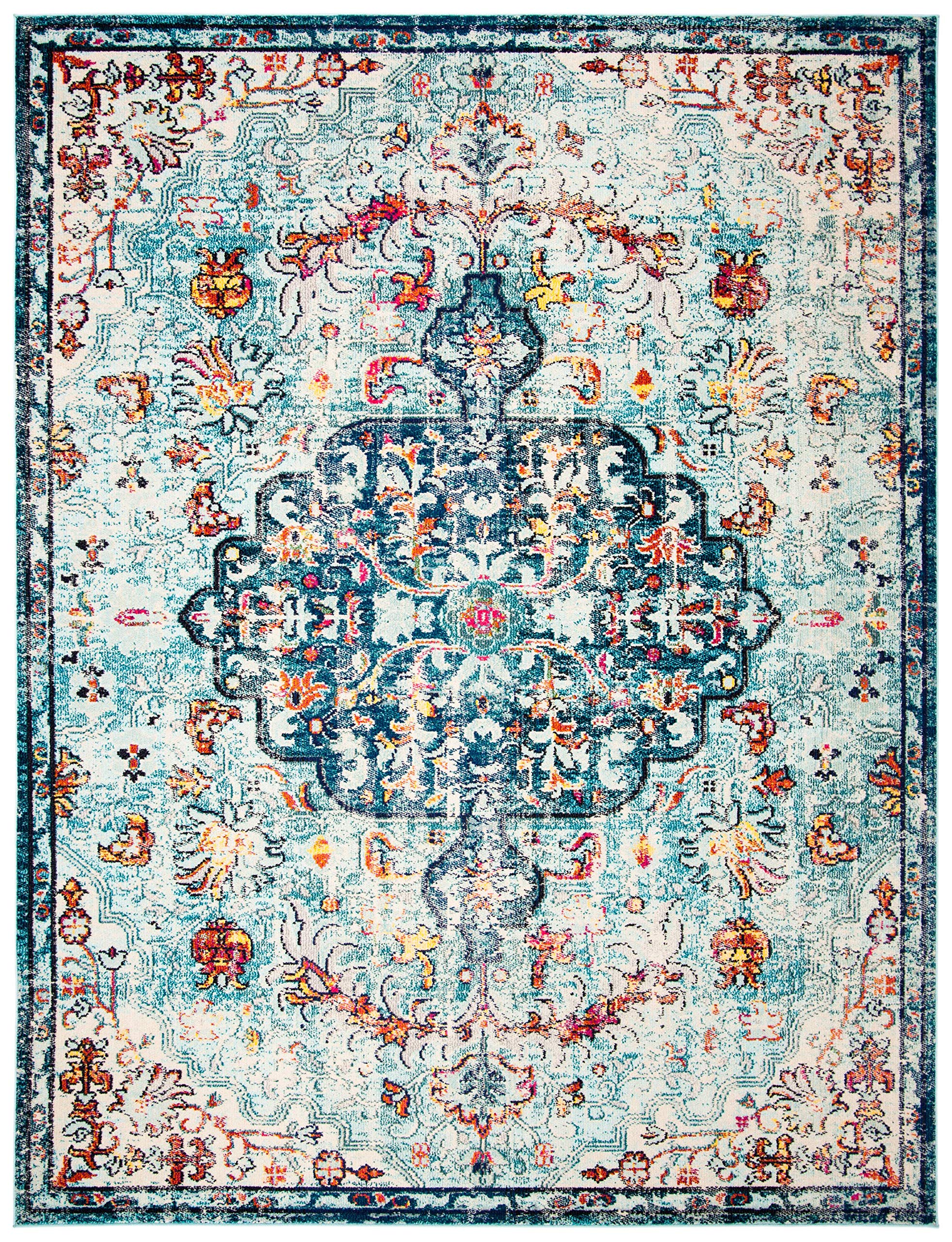 SAFAVIEH Madison Collection Area Rug - 9' x 12', Navy & Light Blue, Boho Chic Medallion Distressed Design, Non-Shedding & Easy Care, Ideal for High Traffic Areas in Living Room, Bedroom (MAD447K)