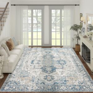 jinchan area rug 9x12 washable rug indoor vintage rug floor cover print distressed carpet multi thin rug chenille blue accent rug lightweight non slip kitchen living room bedroom dining room