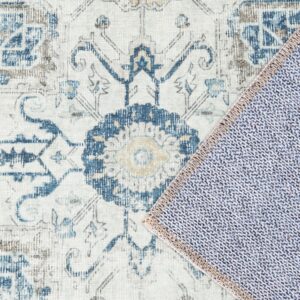 jinchan Area Rug 9x12 Washable Rug Indoor Vintage Rug Floor Cover Print Distressed Carpet Multi Thin Rug Chenille Blue Accent Rug Lightweight Non Slip Kitchen Living Room Bedroom Dining Room