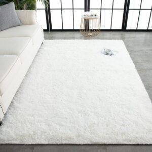 TWINNIS Super Soft Shaggy Rugs Fluffy Carpets 8x10 Feet, Indoor Modern Plush Area Rugs for Living Room Bedroom Kid Room Nursery Home Decor, Upgrade Anti-skid Rectangular Fuzzy Rug, Cream White