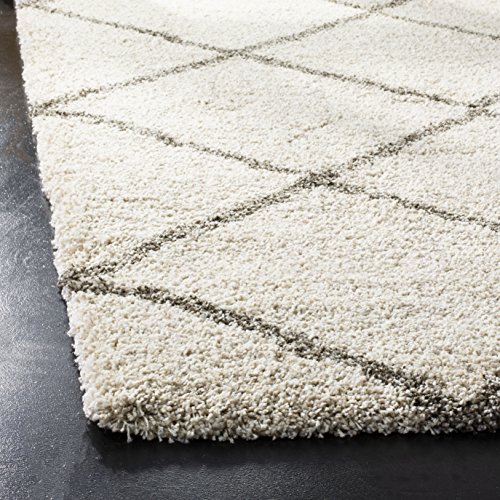 SAFAVIEH Hudson Shag Collection Area Rug - 9' x 12', Ivory & Grey, Modern Trellis Design, Non-Shedding & Easy Care, 2-inch Thick Ideal for High Traffic Areas in Living Room, Bedroom (SGH281A)