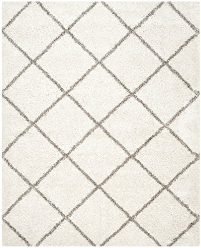 SAFAVIEH Hudson Shag Collection Area Rug - 9' x 12', Ivory & Grey, Modern Trellis Design, Non-Shedding & Easy Care, 2-inch Thick Ideal for High Traffic Areas in Living Room, Bedroom (SGH281A)