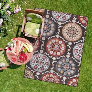 camilson indoor/outdoor rug 9x12 bohemian medallion floral area rugs for indoor and outdoor patios easy-cleaning non-shedding living room garden and kitchen washable outside carpet (9 x 12 / brown)