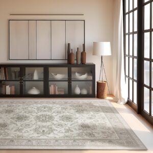 Phantoscope Vintage Collection Area Rug 9'x12' - Large Living Room Rug - Washable Rug Boho Rugs Non-Slip for Bedroom Dining Room, Low-Pile Floor Carpet Distressed Accent Rug, Beige/Neutral