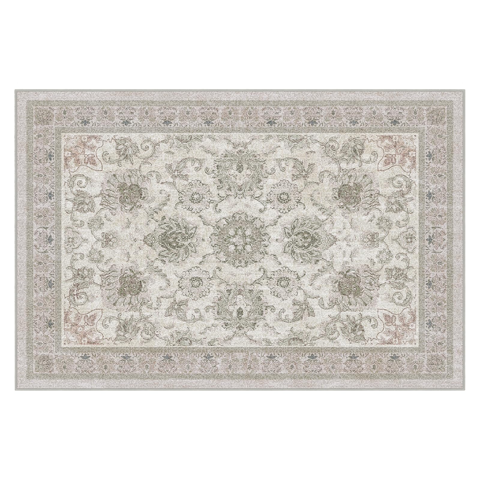 Phantoscope Vintage Collection Area Rug 9'x12' - Large Living Room Rug - Washable Rug Boho Rugs Non-Slip for Bedroom Dining Room, Low-Pile Floor Carpet Distressed Accent Rug, Beige/Neutral