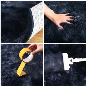 GAOMON 9x12 Fluffy Area Rugs or Bedroom Furry Rug for Living Room, Fuzzy Shag Fur Rug for Nursery Room Tie-Dyed Non-Skid Plush Throw Rug Shaggy Accent Rug for Indoor Home Floor Carpet, Dark Navy