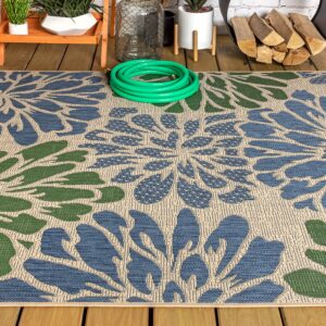 JONATHAN Y SMB110B-9 Zinnia Modern Floral Textured Weave Indoor Outdoor Area-Rug Bohemian Coastal Easy-Cleaning Bedroom Kitchen Backyard Patio Non Shedding, 9 X 12, Navy/Green