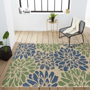 JONATHAN Y SMB110B-9 Zinnia Modern Floral Textured Weave Indoor Outdoor Area-Rug Bohemian Coastal Easy-Cleaning Bedroom Kitchen Backyard Patio Non Shedding, 9 X 12, Navy/Green