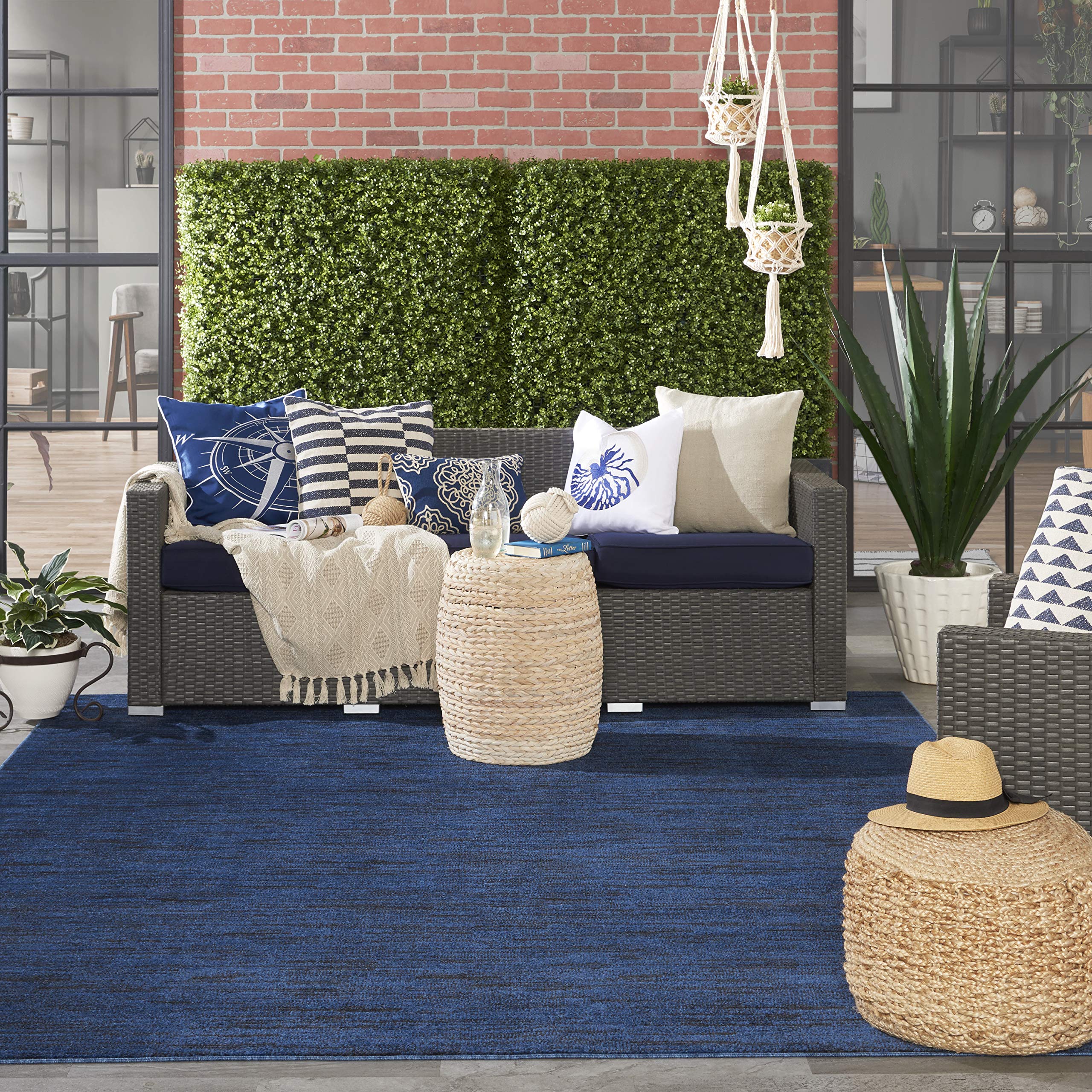 Nourison Essentials Indoor/Outdoor Midnight Blue 9' x 12' Area Rug, Easy Cleaning, Non Shedding, Bed Room, Living Room, Dining Room, Backyard, Deck, Patio (9x12)