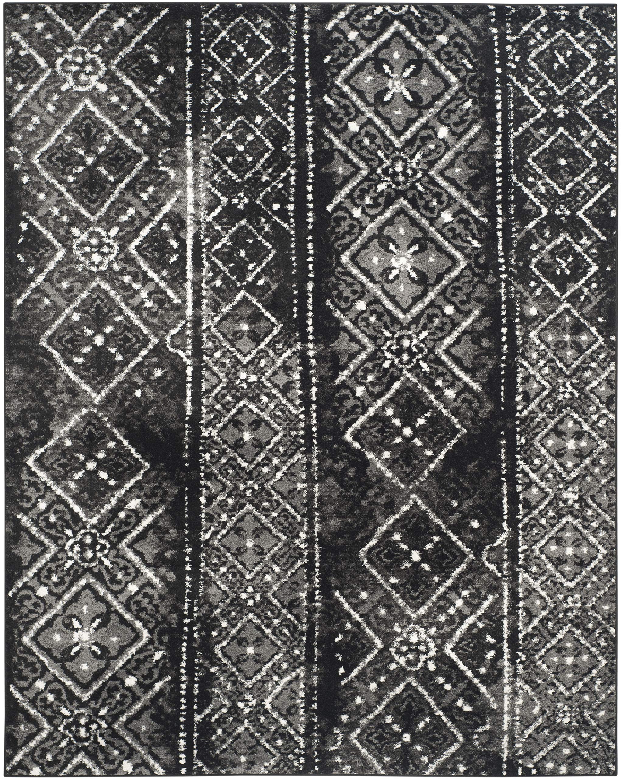 SAFAVIEH Adirondack Collection Area Rug - 9' x 12', Black & Silver, Moroccan Boho Distressed Design, Non-Shedding & Easy Care, Ideal for High Traffic Areas in Living Room, Bedroom (ADR111C)