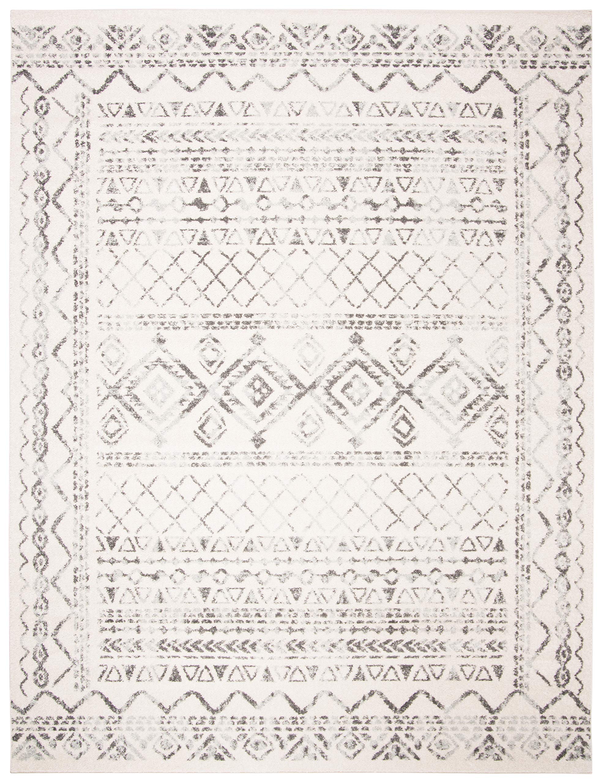 SAFAVIEH Tulum Collection Area Rug - 9' x 12', Ivory & Grey, Moroccan Boho Distressed Design, Non-Shedding & Easy Care, Ideal for High Traffic Areas in Living Room, Bedroom (TUL268A)