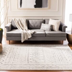 SAFAVIEH Tulum Collection Area Rug - 9' x 12', Ivory & Grey, Moroccan Boho Distressed Design, Non-Shedding & Easy Care, Ideal for High Traffic Areas in Living Room, Bedroom (TUL268A)