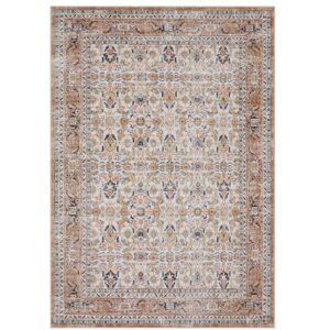 Area Rugs for Living Room Bedroom: 9x12 Rug Machine Washable with Non-Slip Backing Non-Shedding Stain Resistant, Boho Floral Large Carpet for Dining Room Nursery Home Office Indoor (Blue/Brown)