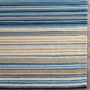 SAFAVIEH Marbella Collection Area Rug - 9' x 12', Blue & Multi, Handmade Flat Weave Stripe Wool, Ideal for High Traffic Areas in Living Room, Bedroom (MRB289A)