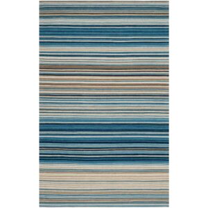 SAFAVIEH Marbella Collection Area Rug - 9' x 12', Blue & Multi, Handmade Flat Weave Stripe Wool, Ideal for High Traffic Areas in Living Room, Bedroom (MRB289A)