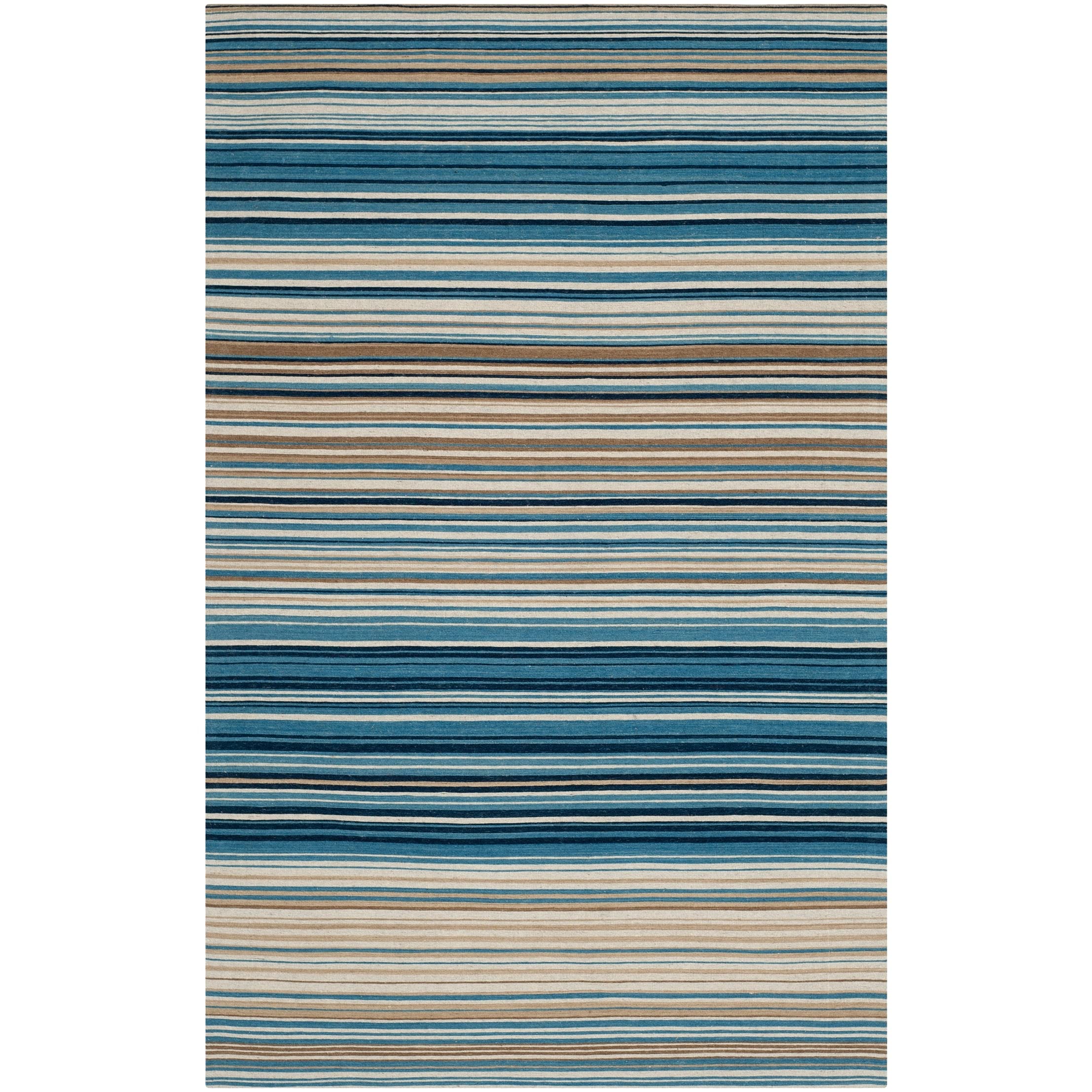 SAFAVIEH Marbella Collection Area Rug - 9' x 12', Blue & Multi, Handmade Flat Weave Stripe Wool, Ideal for High Traffic Areas in Living Room, Bedroom (MRB289A)