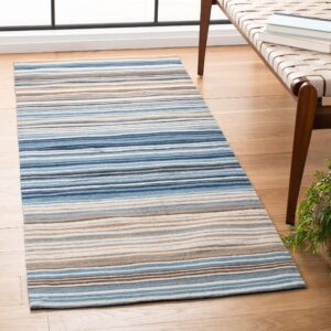 SAFAVIEH Marbella Collection Area Rug - 9' x 12', Blue & Multi, Handmade Flat Weave Stripe Wool, Ideal for High Traffic Areas in Living Room, Bedroom (MRB289A)