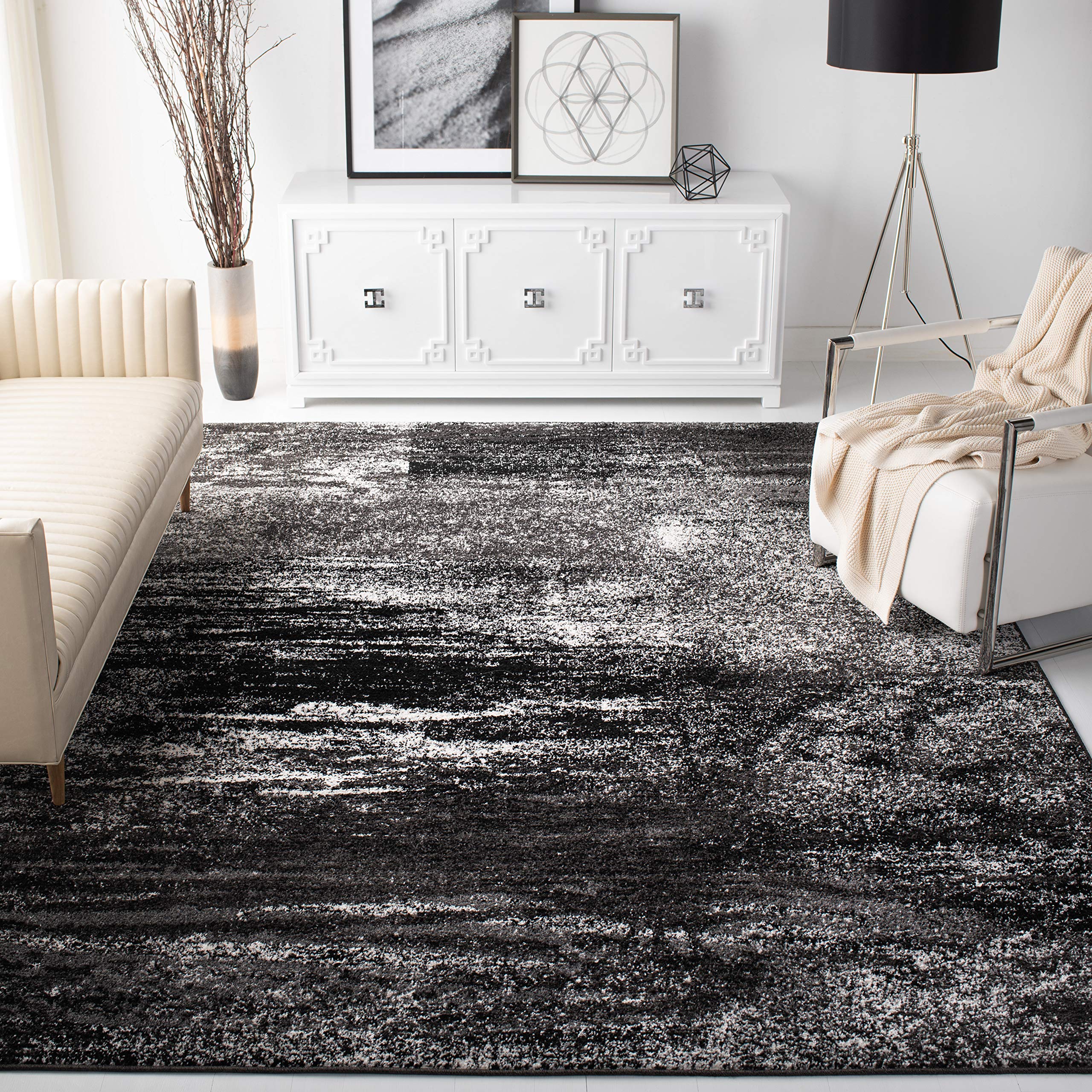 SAFAVIEH Adirondack Collection Area Rug - 10' x 14', Silver & Black, Modern Abstract Design, Non-Shedding & Easy Care, Ideal for High Traffic Areas in Living Room, Bedroom (ADR112A)