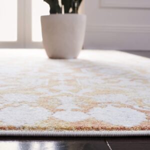 SAFAVIEH Palermo Collection Area Rug - 9' x 12', Gold & Beige, Oriental Vintage Distressed Viscose Design, Ideal for High Traffic Areas in Living Room, Bedroom (PLM846G)