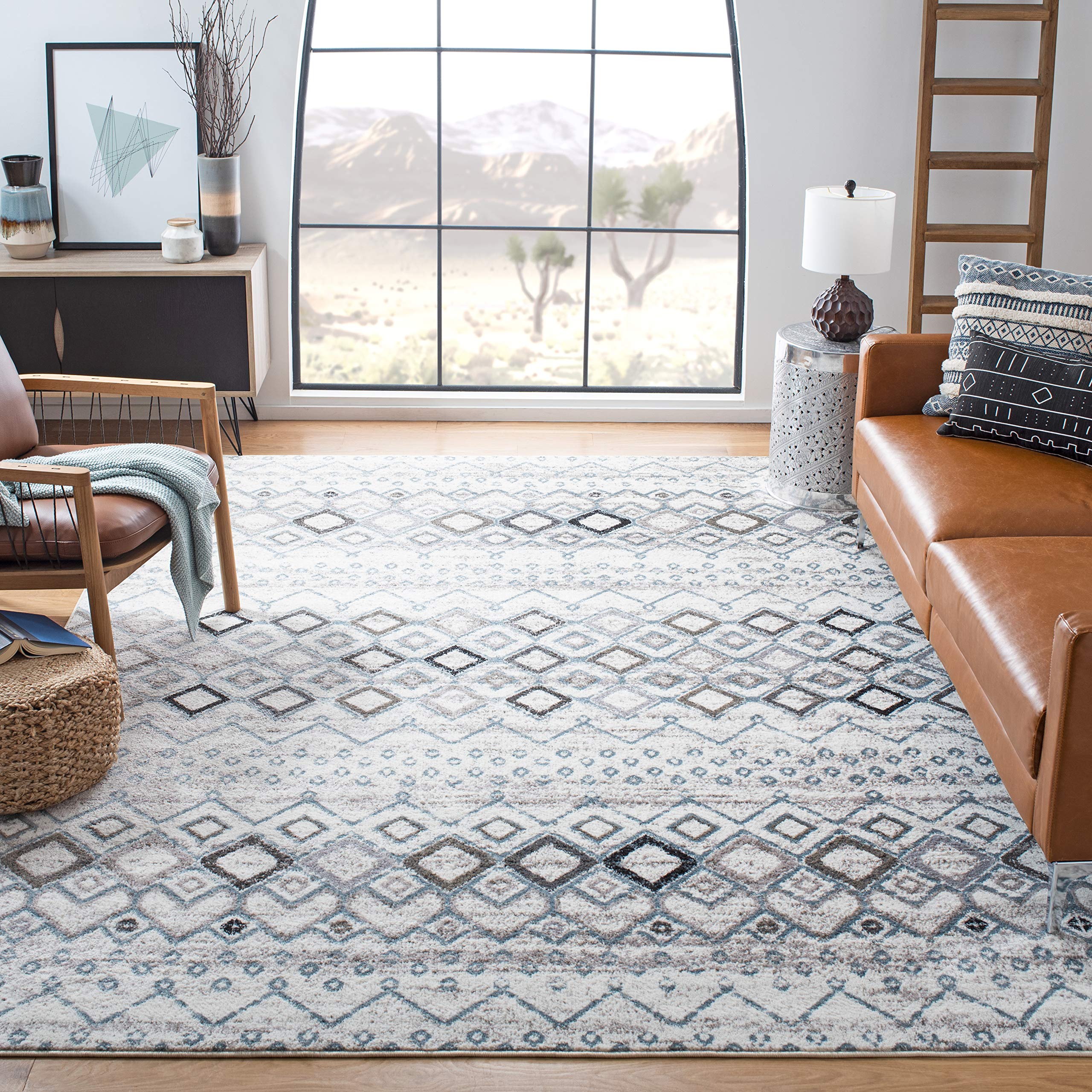 SAFAVIEH Amsterdam Collection Area Rug - 10' x 14', Ivory & Grey, Moroccan Boho Design, Non-Shedding & Easy Care, Ideal for High Traffic Areas in Living Room, Bedroom (AMS108A)