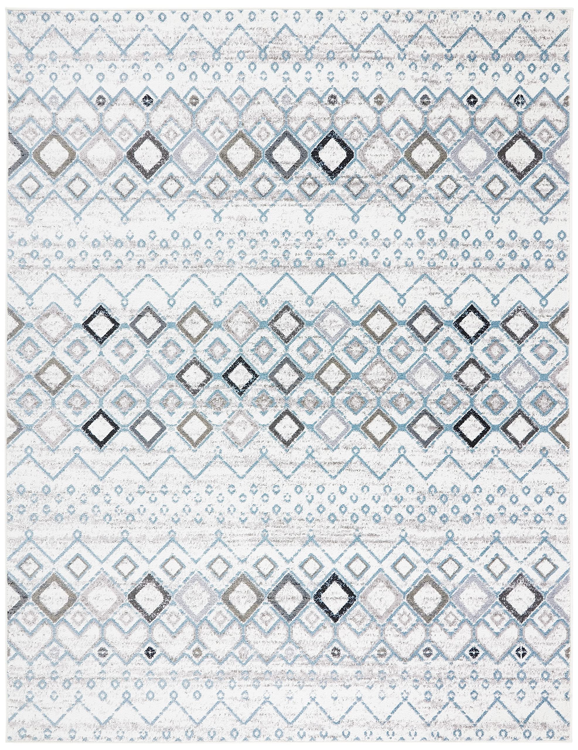 SAFAVIEH Amsterdam Collection Area Rug - 10' x 14', Ivory & Grey, Moroccan Boho Design, Non-Shedding & Easy Care, Ideal for High Traffic Areas in Living Room, Bedroom (AMS108A)