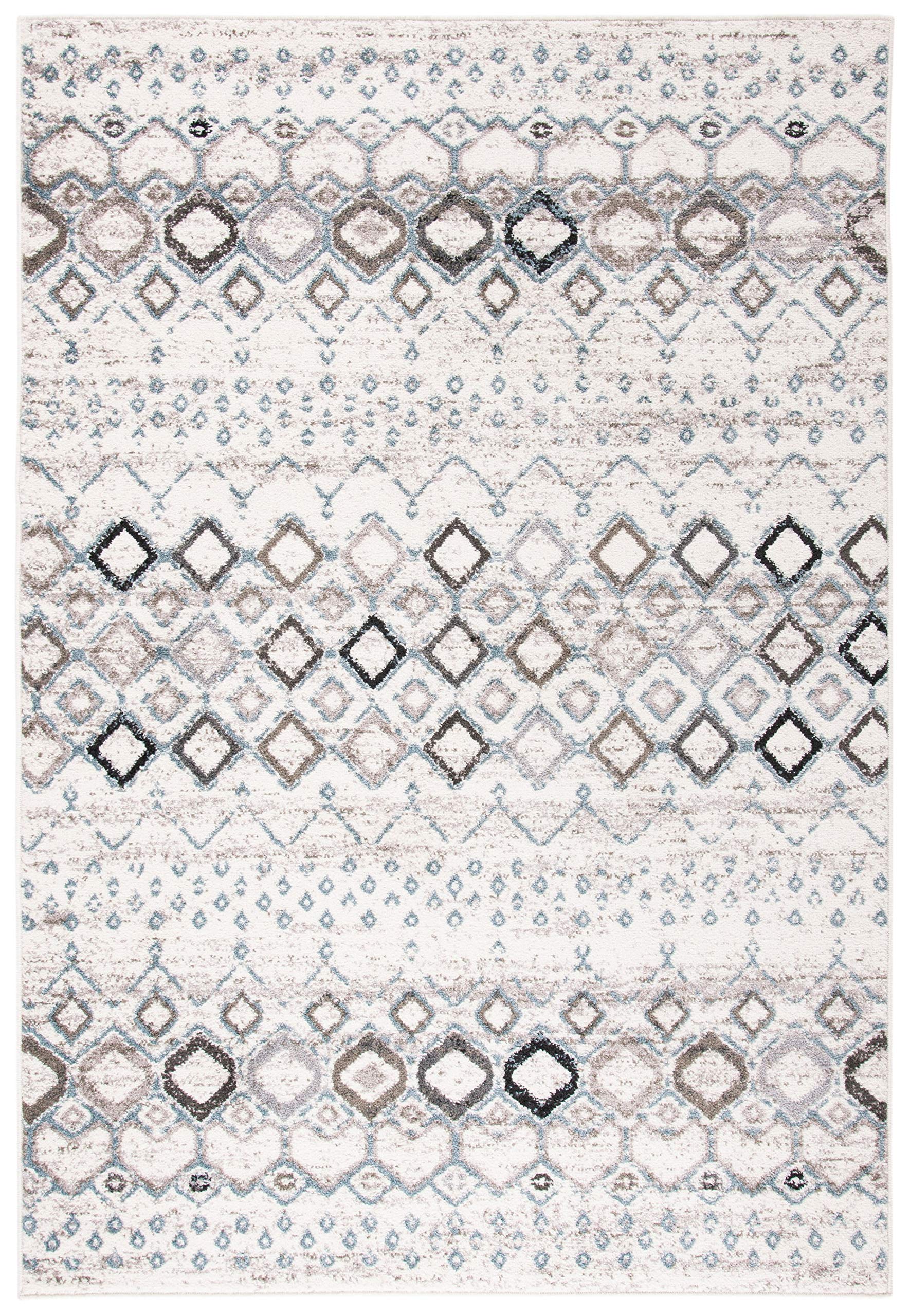 SAFAVIEH Amsterdam Collection Area Rug - 10' x 14', Ivory & Grey, Moroccan Boho Design, Non-Shedding & Easy Care, Ideal for High Traffic Areas in Living Room, Bedroom (AMS108A)