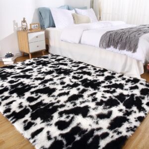 Zacoo 9x12 Rug Shag Rug for Living Room Shaggy Rug Kids Rug Plush Rug Cow Printed Carpet Bedroom Fluffy Rug Bedside Rug Soft Rug Non Skid Rug Modern Area Rug Large, Black/White 9'x12'