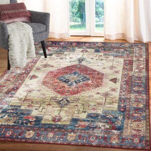 Zacoo 9x12 Area rug for Living Room Washable Rugs Boho Rug for Bedroom Vintage Rug Non Slip Carpet Throw Rugs Large Area Rug Stain Resistant Office Rug Classroom Rug 9'x12' Red/Beige