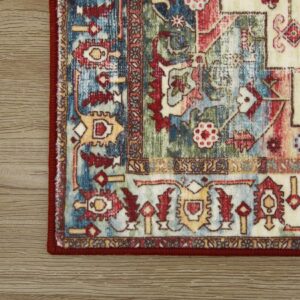 Zacoo 9x12 Area rug for Living Room Washable Rugs Boho Rug for Bedroom Vintage Rug Non Slip Carpet Throw Rugs Large Area Rug Stain Resistant Office Rug Classroom Rug 9'x12' Red/Beige