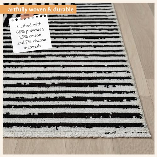 Indigo Ink - Washable Area Rug, Stain Resistant, Easy to Clean, Black/White Geometric Boho Decor, Dorm Room Essentials, for Living Room, Bedroom, Office (6' x 9', Panther Collection)