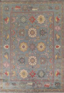 transitional collection 9 x 12 oushak area rug, floral/geometric wool carpet for home décor, living room, dining room, and bedroom