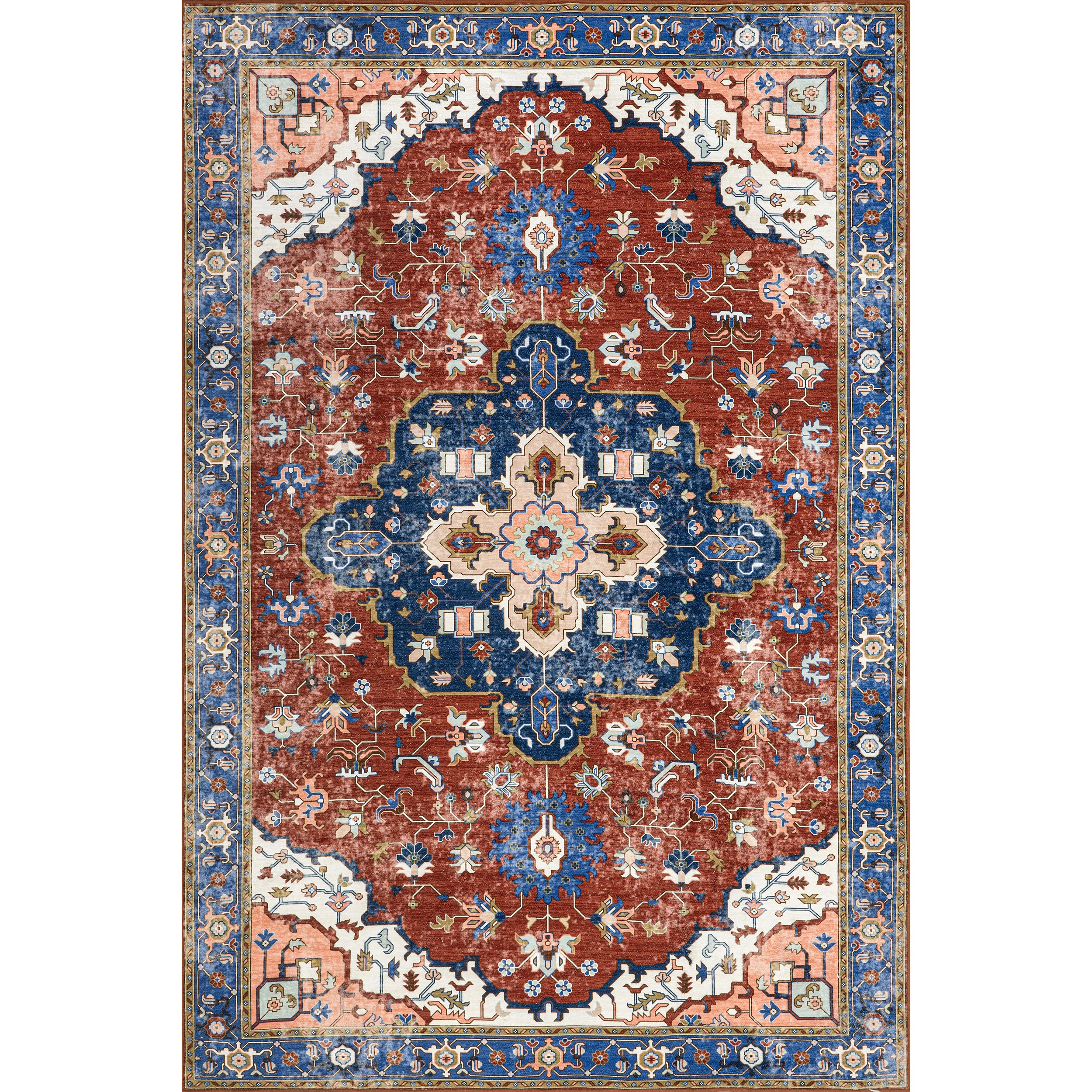 Rugs USA x Lauren Liess Amaryllis Medallion Machine Washable Area Rug, 9x12, Rust