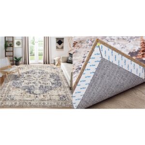 Tortania Boho Blue Living Room Rug 9x12 with 10 PCS Rug Tape Set