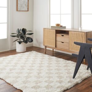 livabliss hapsburg checkered high low shag area rug, 9'2" x 12' (9' x 12'), light beige/cream