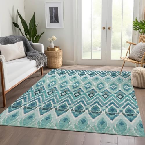 Addison Rugs Chantille ACN617 Teal 9' x 12' Indoor Outdoor Area Rug, Easy Clean, Machine Washable, Non Shedding, Bedroom, Living Room, Dining Room, Kitchen, Patio Rug