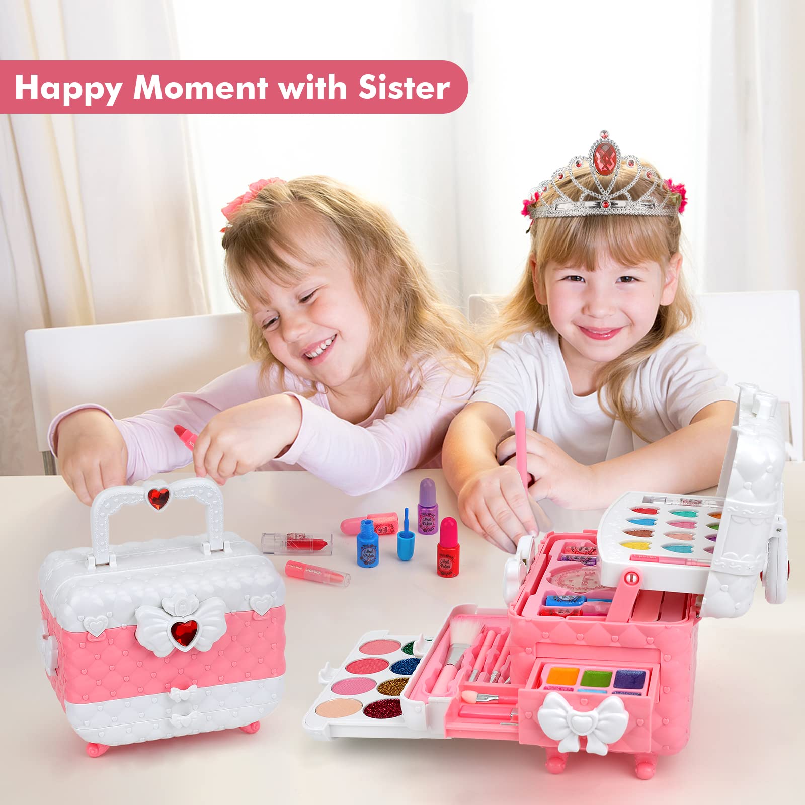 Kids Makeup Kit Girl Toys for Gifts, Teensymic Toys for Girls Real Washable Makeup Girls Princess Birthday Gift Play Make Up Toys Makeup Vanities for Girls Toys Age 4 5 6 7 8 9