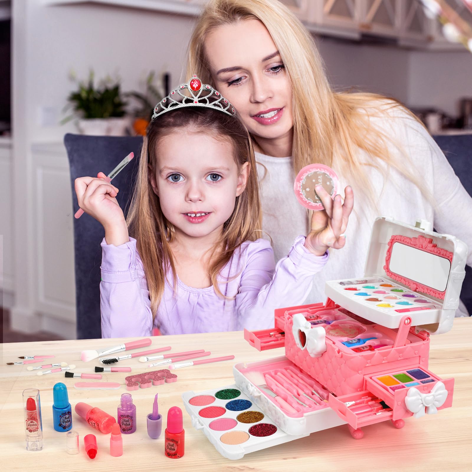 Kids Makeup Kit Girl Toys for Gifts, Teensymic Toys for Girls Real Washable Makeup Girls Princess Birthday Gift Play Make Up Toys Makeup Vanities for Girls Toys Age 4 5 6 7 8 9