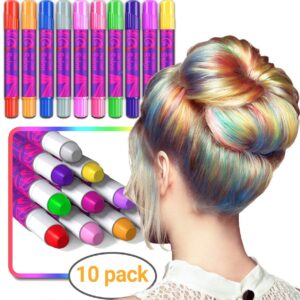 Desire Deluxe Hair Chalk for Girls Makeup Kit of 10 Temporary Colour Pens Gifts, Great Toy for Kids Age 5 6 7 8 9 10 11 12 13 Years Old, "Blue,Green,Grey,Pink,Purple