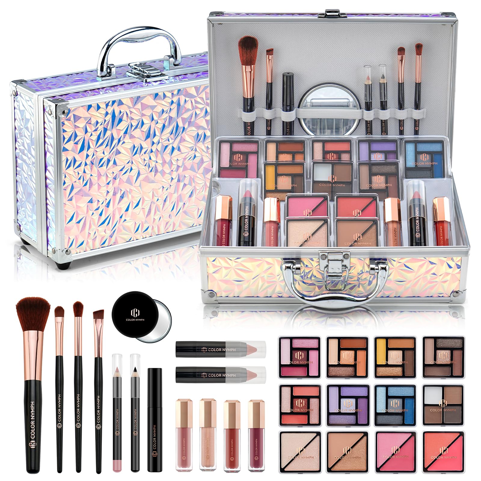 Color Nymph Makeup Kit For Women, Kids Makeup Set For Teens Girls Professional Make Up Kits With Travel Case Full Cosmetics Kit w/ 35 Colors Eyeshadows Lipstick Blush Brushes Lipgloss Mascara