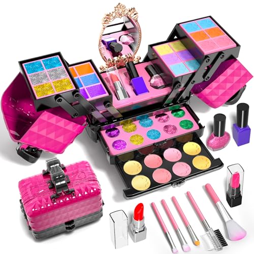 Kids Makeup Kit for Girl, 52 Pcs Pretend Makeup for Toddlers Kids, Washable Non Toxic Make Up for Girls, Pretend Play Toy Makeup Set Birthday for Little Girls Age 3 4 5 6 7 8 Years Old