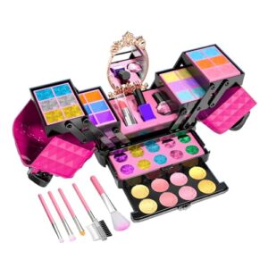 Kids Makeup Kit for Girl, 52 Pcs Pretend Makeup for Toddlers Kids, Washable Non Toxic Make Up for Girls, Pretend Play Toy Makeup Set Birthday for Little Girls Age 3 4 5 6 7 8 Years Old