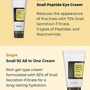 COSRX All About Snail Korean Skincare | TSA Approved Travel Size, Gift Set with Face Gel Cleanser, Essence, Cream & Eye-cream, Repairing, Recovering, Rejuvenating Kit with Snail Mucin, Korean Skincare