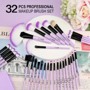 Make up Brushes, VANDER Professional 32pcs Makeup Brush Set, Makeup Brushes Set Foundation Blending Cosmetic Brush Set Kit,Purple（Cosmetic bag not included）