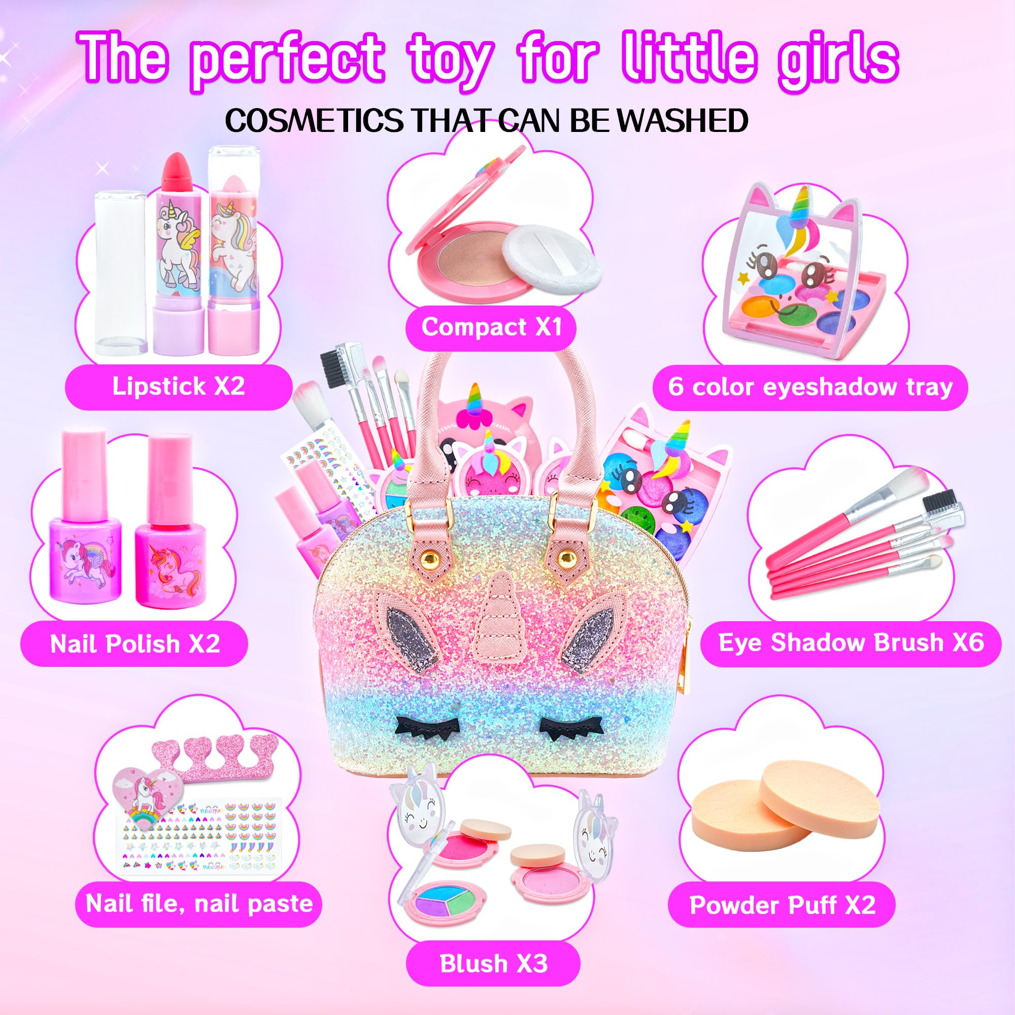 Kids Makeup Kit for Girl - Makeup Girl Toys,Little Girls Makeup Kit,Non-Toxic Toddlers Make Up,Kids Toys for Girls,Children Princess Play Makeup Set,Teen Christmas Birthday Gifts for 4-12 Year Old