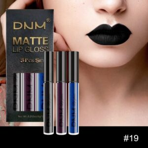 evpct 3Pcs Dark Blue Black Purple Matte Lip Liner and Liquid Lipstick Stain Makeup Set Long Lasting Smudge Proof Dnm Permanent Lipstick 24 Hours Original 24h Lip Liner