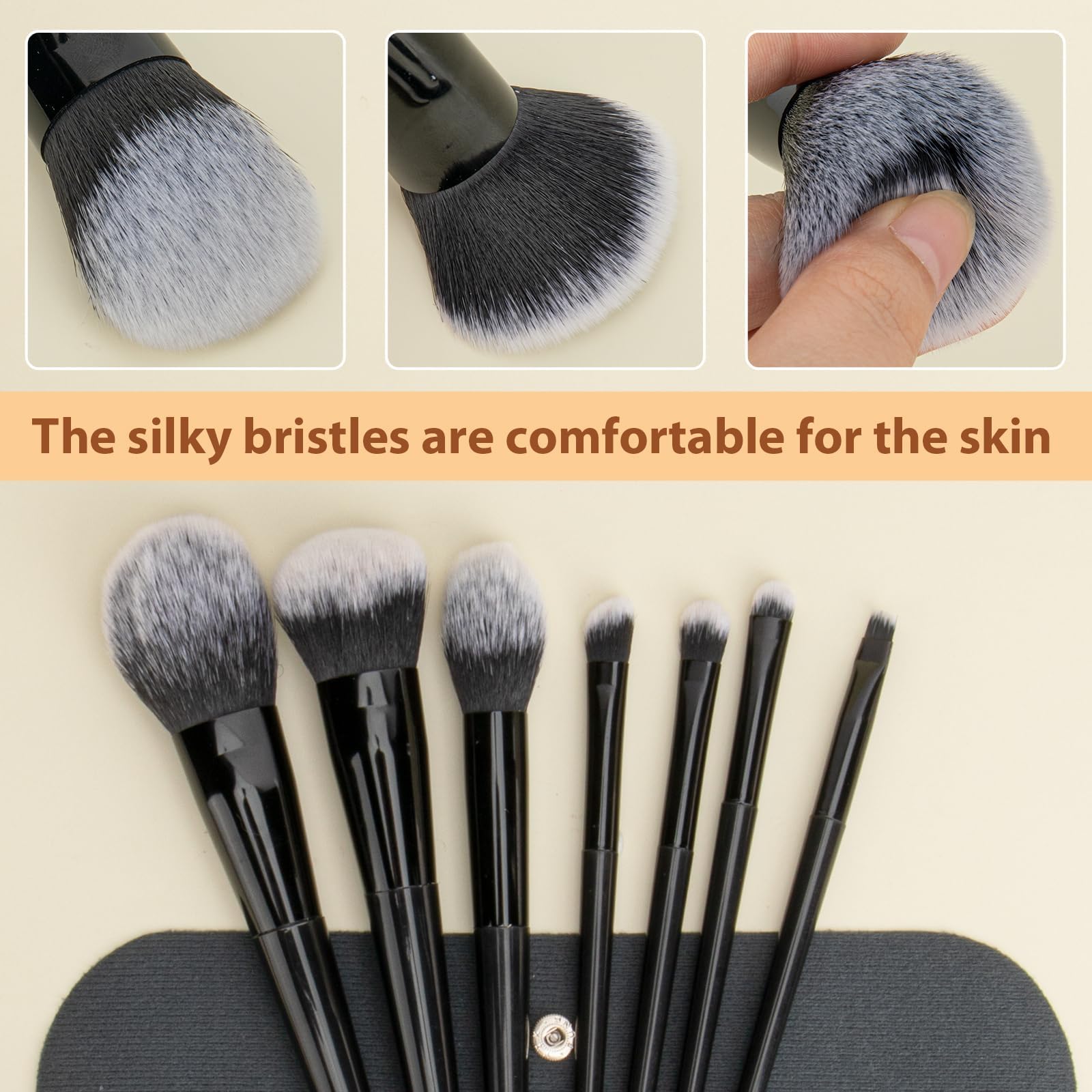 Makeup Brushes, 7Pcs Premium Synthetic Make up Brush Set, Eye Shadow Foundation Powder Blush Silicone Mask Brush Kit, Blending Sponge, Makeup Bag, Professional Beauty Tools.(Black)