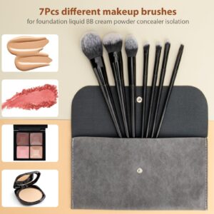 Makeup Brushes, 7Pcs Premium Synthetic Make up Brush Set, Eye Shadow Foundation Powder Blush Silicone Mask Brush Kit, Blending Sponge, Makeup Bag, Professional Beauty Tools.(Black)